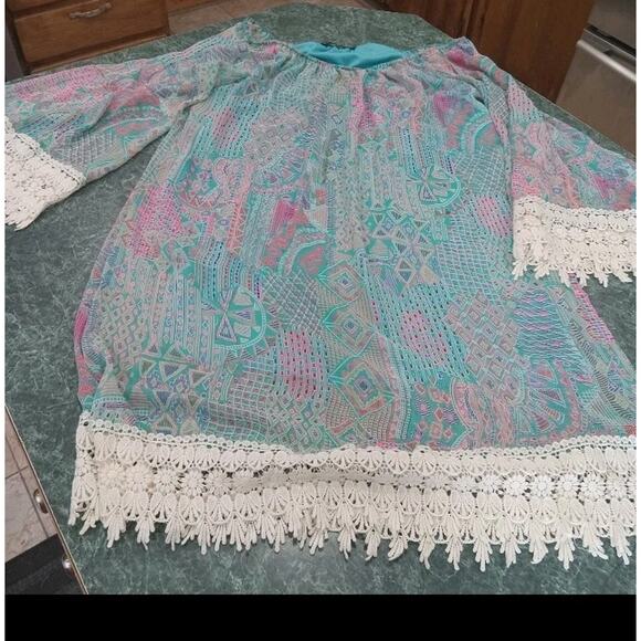 By Together Made In USA Women's XL crochet Bell Sleeve Boho Hippie Dress Retro - Picture 1 of 12